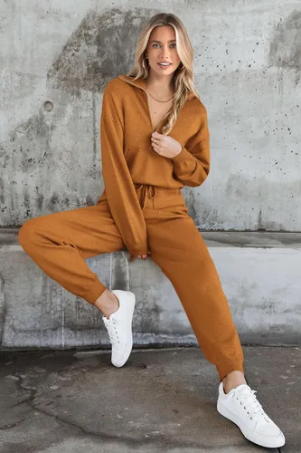 Vista 101 de PRETTYGARDEN Conjunto de suéter de 2 piezas para mujer, sudadera con cremallera, pantalones deportivos, ropa casual