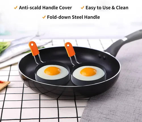 Vista 5 de Highly Rated Large Egg Ring 3.5 Inches 2 PCS - Egg Rings for Frying with Oil Brush, Fried Egg Mold Egg Mcmuffins Makers Round Egg Circles