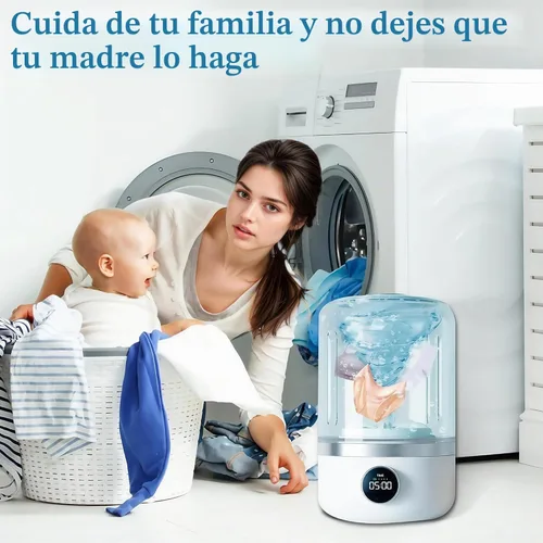 Vista 3 de Lavadora de ropa interior, mini lavadora portátil de 1.2 L, lavadora de ropa interior inalámbrica recargable, limpia profundamente ropa pequeña
