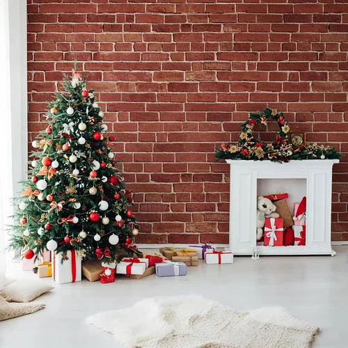 Vista 7 de VitalCozy Fondo de pared de ladrillo de Navidad de 4 x 30 pies, decoración de chimenea de ladrillo sintético, fondo de fotografía para baby shower