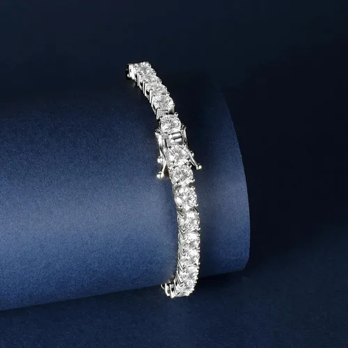 Vista 3 de Gemsme Pulsera de tenis de 560.276 in para mujeres y hombres, chapada en oro blanco de 18 quilates, 560.276 in, circonita cúbica redonda, pulsera