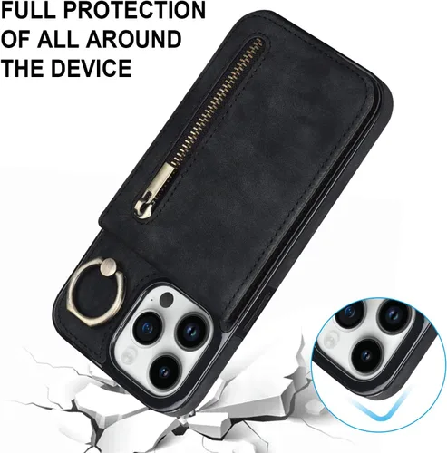 Vista 5 de Asuwish Funda de teléfono para iPhone 14 Pro Max de 6.7 pulgadas con protector de pantalla y soporte de tarjeta RFID, soporte de anillo de cuero