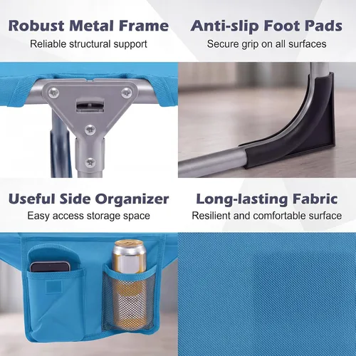 Vista 6 de Tangkula Silla de bronceado con agujero facial, silla plegable ajustable reclinable para playa, tomar el sol con bolsillo lateral, tumbona portátil