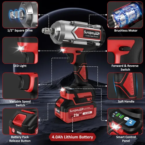 Vista 7 de Llave de impacto inalámbrica 960 pies-libras - 1300 N·m de alto par de impacto - Pistola de impacto de potencia sin escobillas de 21 V 2600 RPM