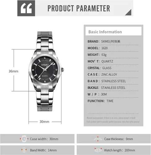 Vista 7 de Reloj de cuarzo para mujer, de acero inoxidable, impermeable, reloj clásico y elegante para mujer, reloj de regalo original