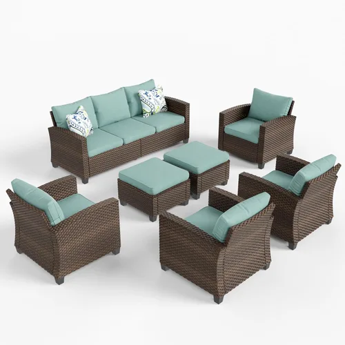 Vista 94 de HERA'S HOUSE - Juego de muebles para patio con mesa para fogata, muebles de mimbre para exteriores, sofá de conversación con asientos profundos