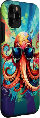Vista 3 de iPhone 11 Pro That's One Cool Pultopus Pulpo colorido con funda para gafas de sol