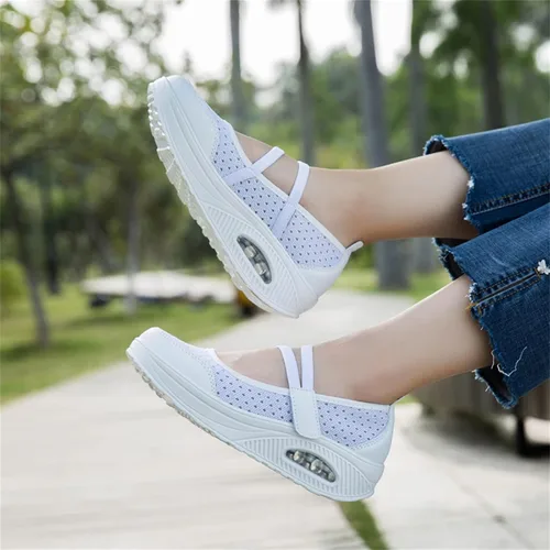 Vista 6 de Touchmosees Tenis ortopédicos de cuña para mujer con cojín de aire para diabéticos Blanco/Pu