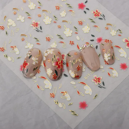 Vista 3 de Calcomanías doradas para arte de uñas, relojes, flores, hojas, mariposas, amor, corazón, estrellas, ala, calcomanías autoadhesivas para uñas