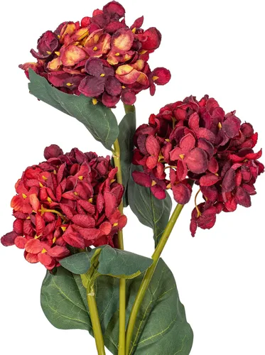 Vista 2 de Vickerman Espray de hortensias artificiales burdeos de 33 pulgadas con tres cabezas de flores, 2 por bolsa.