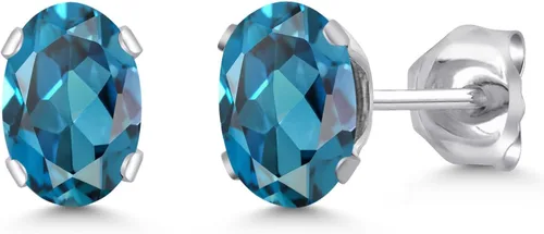 Vista 28 de Gem Stone King Oval Stud Earrings For Women Men 925 Sterling Silver Oval 6X4MM Gemstone Birthstone Fine Jewelry for Her Him Mom Dad Wife