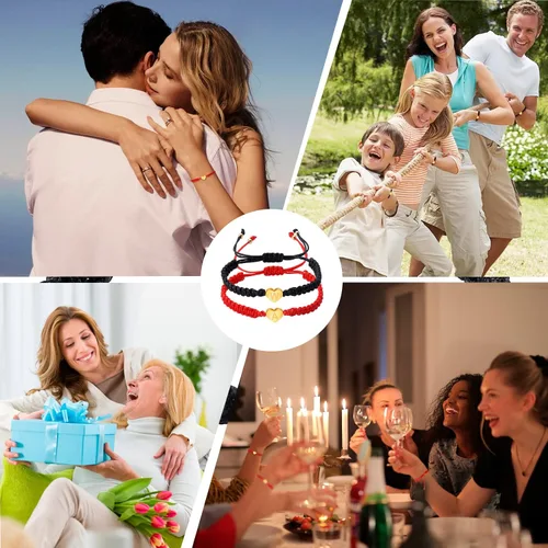 Vista 3 de tenghong2021 Pulseras rojas con iniciales de corazón, 26 letras iniciales, pulsera para mujer, regalos hechos a mano, cuerda trenzada, joyería