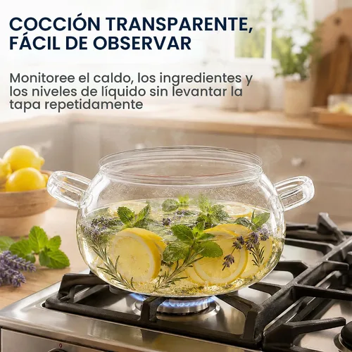 Vista 3 de Olla de vidrio de borosilicato, cacerola de 2.5 cuartos con tapa, apta para microondas, estufa y lavavajillas