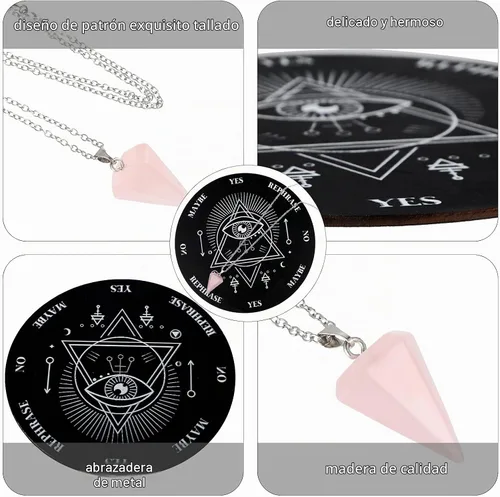 Vista 4 de Jetec Juego de tablero de péndulo de madera con péndulo de cristal, 3.9 Negro