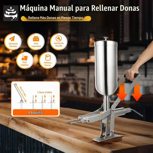 Vista 2 de Máquina de llenado manual de churrera churros 5L Donuts españoles Postre Churro Makers Máquina de llenado de mermelada de chocolate de acero