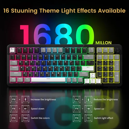 Vista 7 de Redragon K742 Teclado Mecánico Inalámbrico para Juegos con Perilla, Bluetooth 5.0/2.4GHz/USB C Teclado Cableado Cremoso con Teclado Numérico