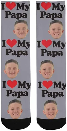 Vista 3 de Calcetines personalizados para la cara convierten tu foto en Santa Claus calcetines personalizados unisex para regalo único