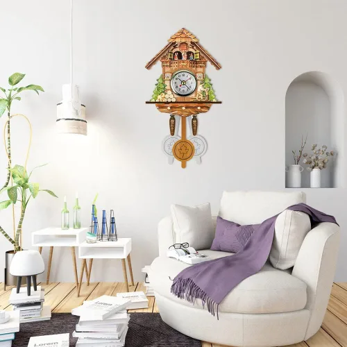 Vista 5 de Surakey Reloj de pared de madera, decoración de reloj pequeño, reloj en forma de cuco, péndulo antiguo tradicional con búho y péndulo, reloj