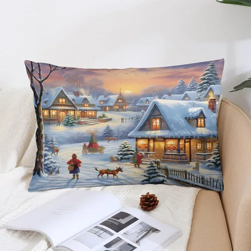 Vista 5 de Fundas de cojín decorativas para cama, diseño de pueblo de invierno, escena de invierno, con una casa victoriana en un entorno nevado, fundas