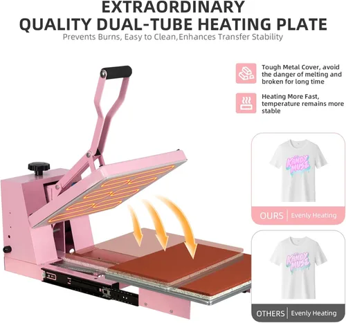 Vista 2 de Máquina manual de prensa térmica de 15 x 15 pulgadas, con base deslizante, rosa para camisetas prendas de vestir bolsa textil cortina mousepad