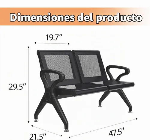 Vista 2 de Kinfant Banco de sala de espera de 2 asientos, sillas de sala de recepción con brazos, sillas de recepción de aeropuerto, sillas de vestíbulo