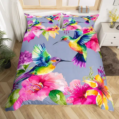 Vista 23 de Feelyou - Juego de funda de edredón con estampado floral de rosas - Juego de ropa de cama con flores románticas para dormitorio de niños, niñas