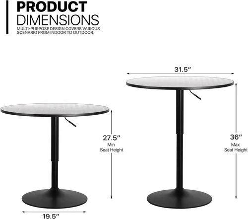 Vista 3 de MoNiBloom Mesa de bar para cocina, mesa de comedor alta para el hogar, balcón, interior y exterior, mesa de bistró de 27.5 a 36 pulgadas, mesa