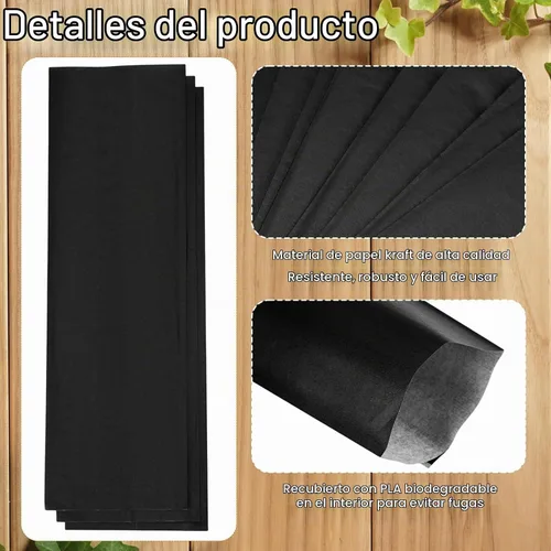 Vista 3 de Zhehao 200 bolsas de papel kraft, bolsas de churro, fundas de grasa para utensilios resistentes, cubiertos, galletas, panadería, dulces (negro)