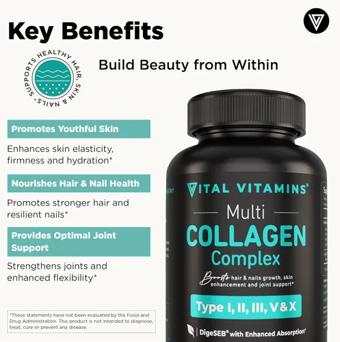 Vista 4 de Vital Vitamins Multi-colágeno 150 ct + complejo antioxidante de astaxantina 60