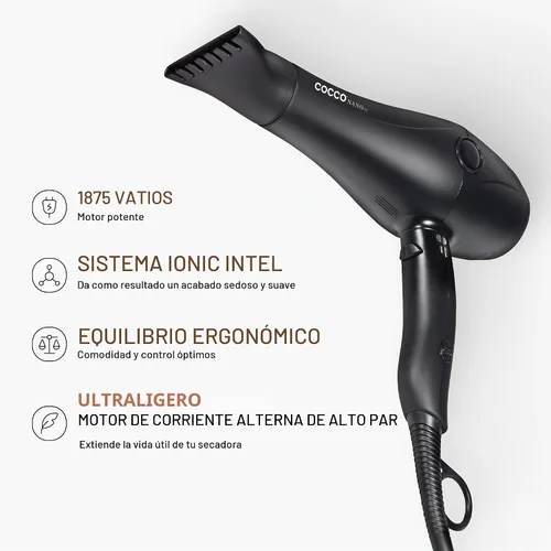 Vista 4 de COCCO Nano Pro - Secador de pelo, ultraligero, sistema Intel iónico, color Negro