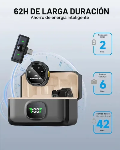Vista 6 de Caiord - Paquete de 2 micrófonos inalámbricos de solapa para iPhone 15, Android, USB C, iPad con adaptador incluido, mini micrófono de solapa