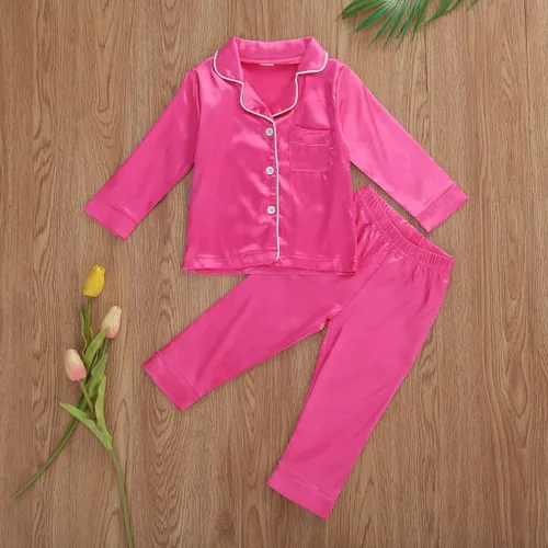 Vista 120 de Conjunto de pijama de manga larga con botones para niña pequeña, conjunto de ropa de dormir