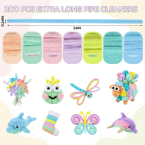 Vista 2 de 200 limpiapipas extralargas de 24 pulgadas para manualidades, color Color macaron