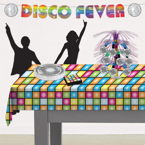 Vista 5 de Beistle Mantel de discoteca, 54 x 108 pulgadas, mantel de plástico, mantel rectangular, fundas para fiestas, decoraciones de fiestas, temas groovy