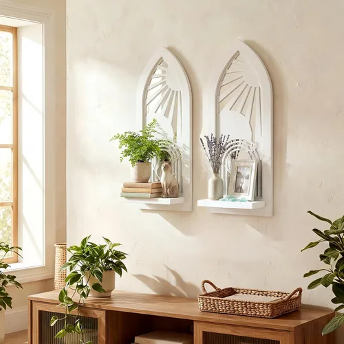 Vista 12 de ZEXUIRU Juego de 2 candelabros rústicos para sala de estar, dormitorio, entrada, espejo de madera, granja, marco tallado para montaje en pared