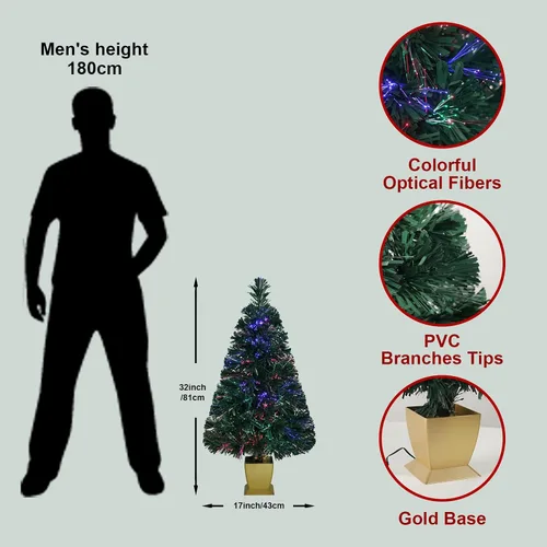 Vista 3 de 32inch Green Fiber Optic Christmas Tree, Small Christmas Tree with Lights Artificial Prelit Tabletop Xmas Tree Holiday Home Decorations, USB Adaptor