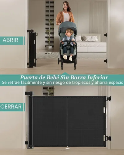 Vista 4 de Miumoon - Puertas retráctiles reforzadas de 59 pulgadas para bebé, 42 pulgadas de alto Negro