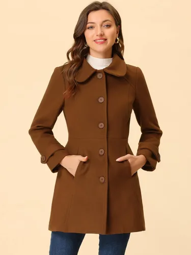 Vista 2 de Allegra K Abrigo largo con botones y cuello Peter Pan para mujer