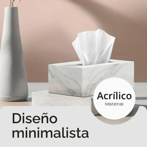 Vista 6 de Cubierta de Caja de Paños Rectangular - Soporte de Caja de Paños Rectangular - Compatible con Kleenex - Accesorios de Baño de Acrílico y Mármol