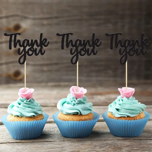 Vista 4 de Gyufise Paquete de 36 adornos para cupcakes con purpurina negra para Acción de Gracias, decoraciones para baby shower, niños y niñas, suministros