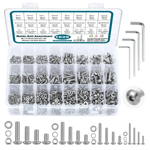 Vista 10 de SATANTECH Kit surtido de 1625 tornillos y tuercas, M2 M3 M4 M5 Surtido de pernos de tuerca con cerradura y arandelas planas, kit surtido