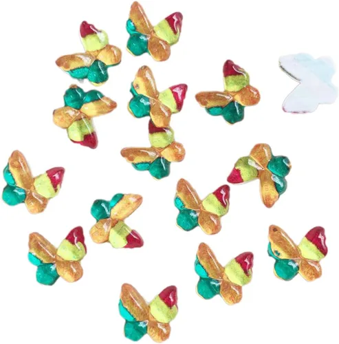 Vista 15 de Diamantes de imitación de mariposa con parte trasera plana, 80 unidades de 0.394 pulgadas, dijes de mariposa de resina para uñas, adornos, álbumes