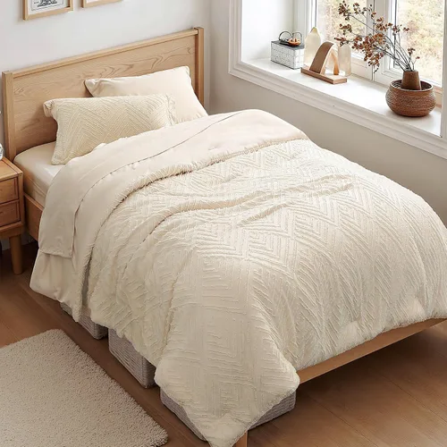 Vista 13 de Zzlpp Juego de edredón individual de 5 piezas, ropa de cama beige en una 01 - Beige