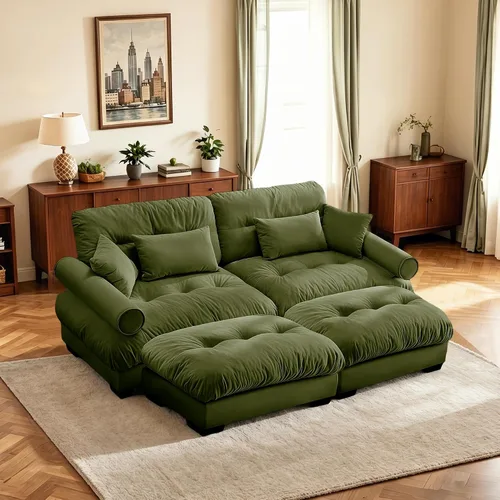 Vista 73 de Sofá biplaza de 93.7 pulgadas, sofá modular de 2 plazas, sofás seccionales grandes de color beige y blanco para sala de estar, juego de sofá
