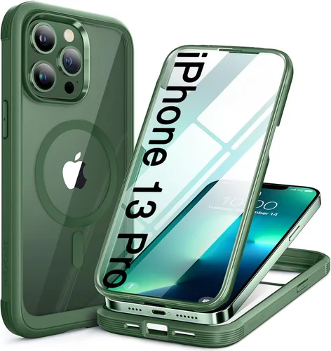Vista 222 de Miracase - Funda magnética para iPhone 13 Pro Max de 6.7 pulgadas (compatible con MagSafe), transparente, completo, protector de pantalla de vidrio