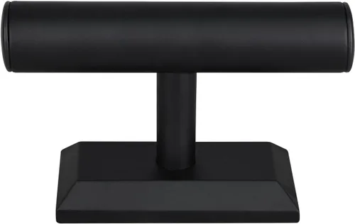 Vista 8 de MOOCA Soporte para pulsera y reloj de madera T-Bar, cuero sintético negro Piel sintética negra
