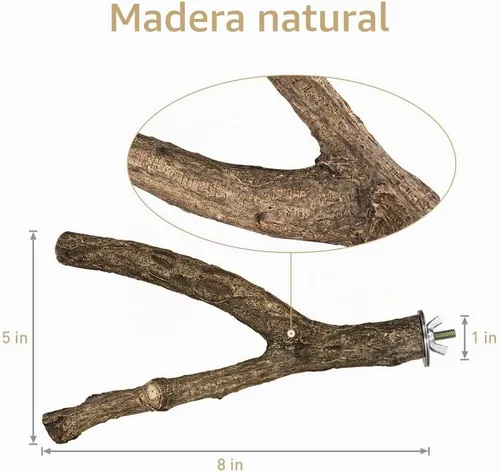 Vista 3 de LIMIO Perca para pájaros, 4 piezas, soporte de madera natural, juguetes para periquitos, accesorios para jaulas de pájaros, suministros de conure