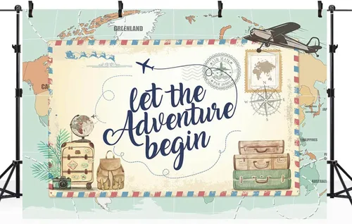 Vista 3 de Let The Adventure Begin - Telones de fondo fotográficos Adventure Awaits Baby Shower Decoración de fiesta de cumpleaños, 1er cumpleaños, fiesta