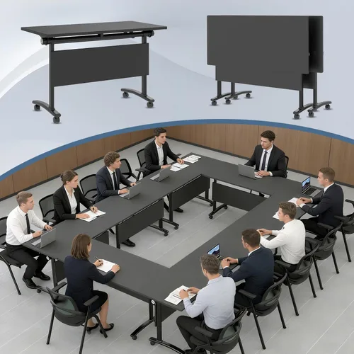 Vista 45 de Paquete de 4 mesas de conferencias plegables, mesa de entrenamiento modular Gris hierro profundo