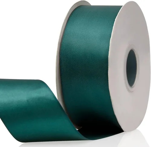 Vista 93 de Cinta de satén de doble cara verde manzana de 1-1/2 x 50 yardas, rollos de cinta de tela de alta densidad de color sólido, ideal para envolver